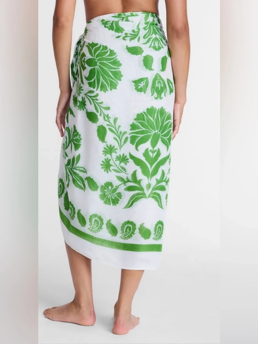 Time and Tru White & Green Floral Swim Sarong Cover-Up